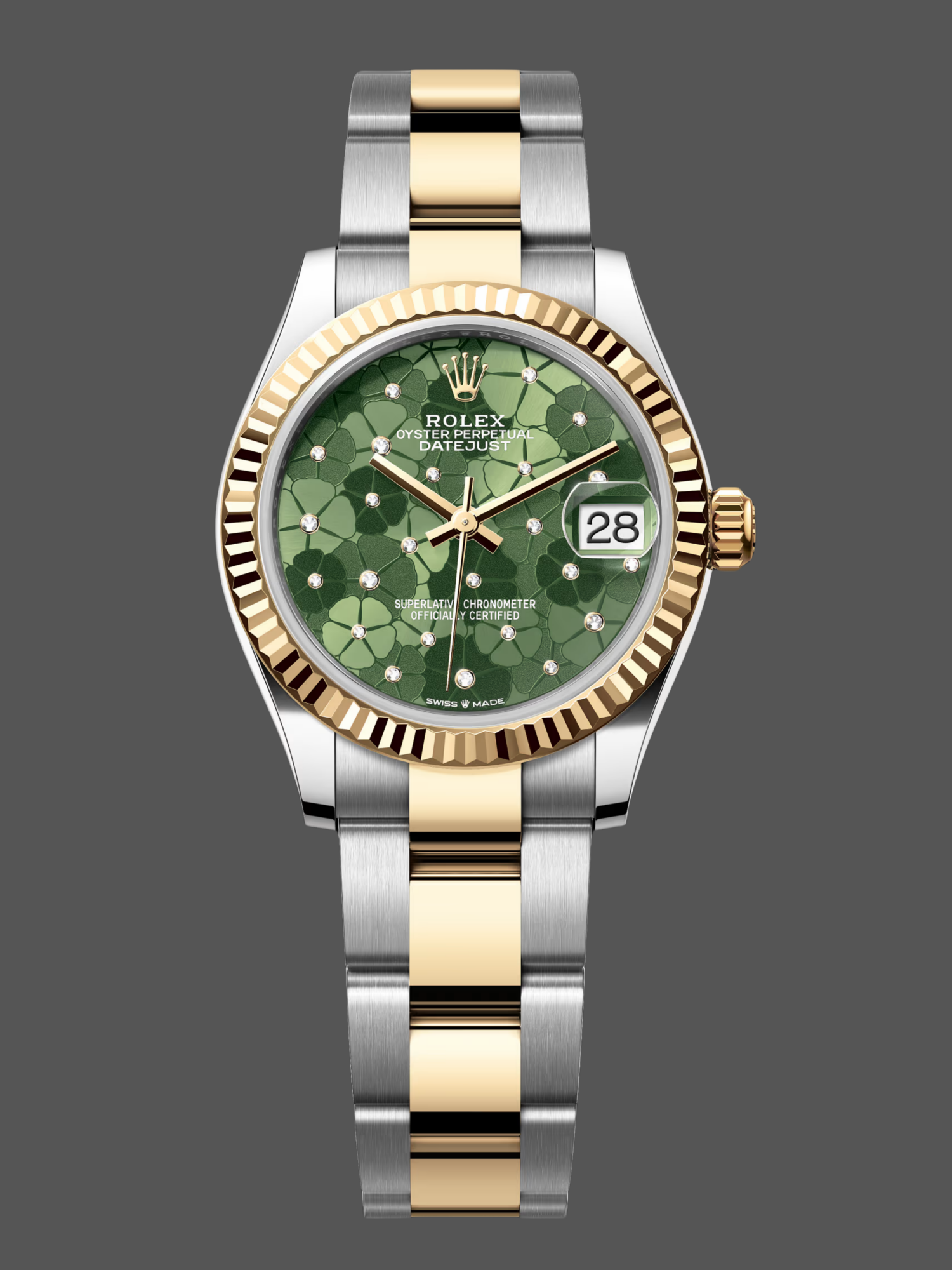 Rolex Datejust 31 Yellow Gold Olive Green Floral Motif Diamond Dial m278273 0031