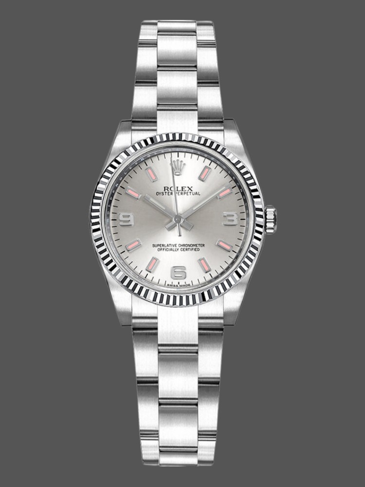 Rolex Oyster Perpetual 176234 Silver Dial Pink Baton 26MM Lady Replica Watch