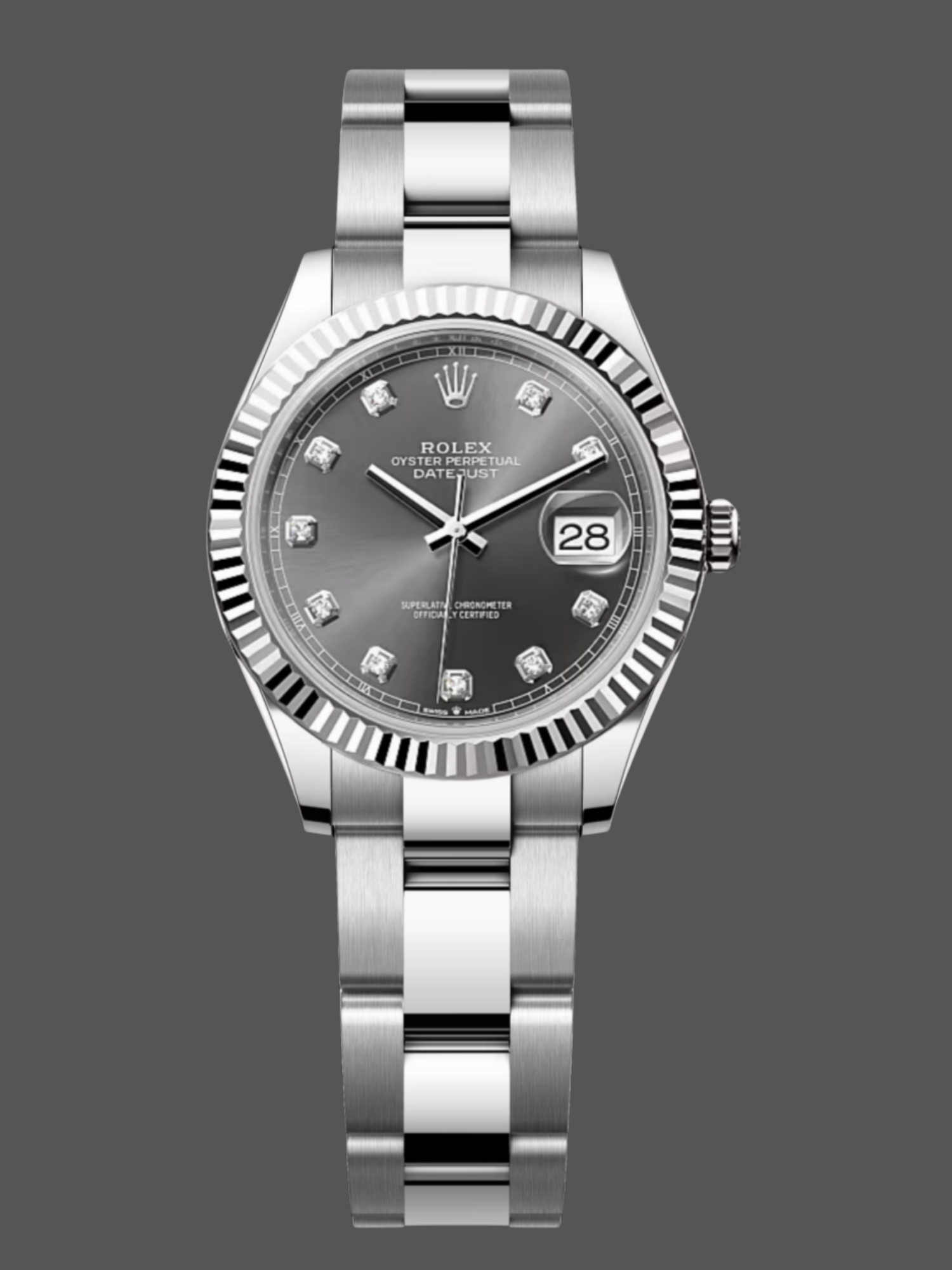 Rolex Datejust 31 Grey Diamond Dial Fluted Bezel 278274 Women's Watch