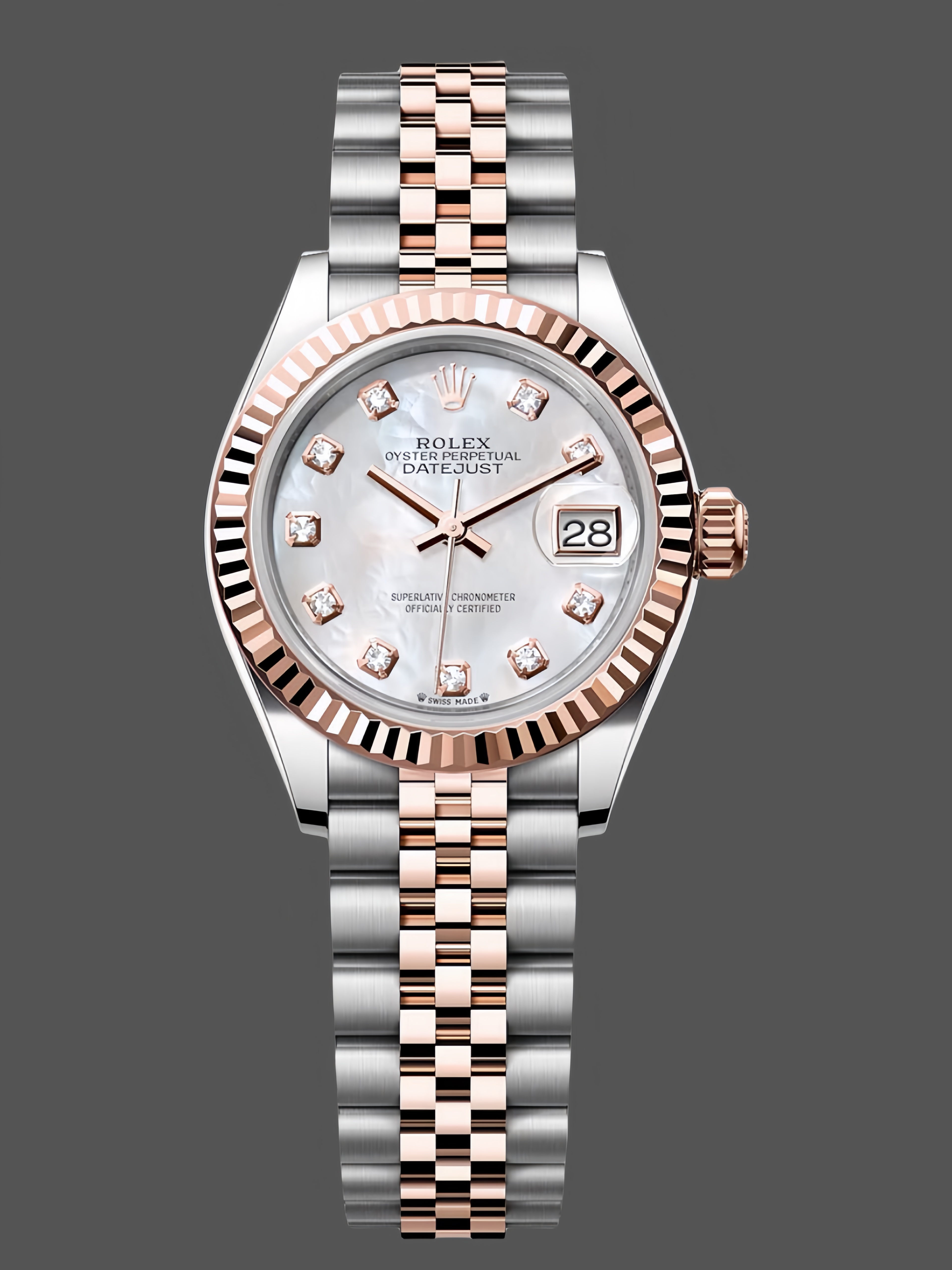 Rolex Datejust 28mm Stainless Steel and Everose Gold 279171 0013 Mop Diamond Jubilee