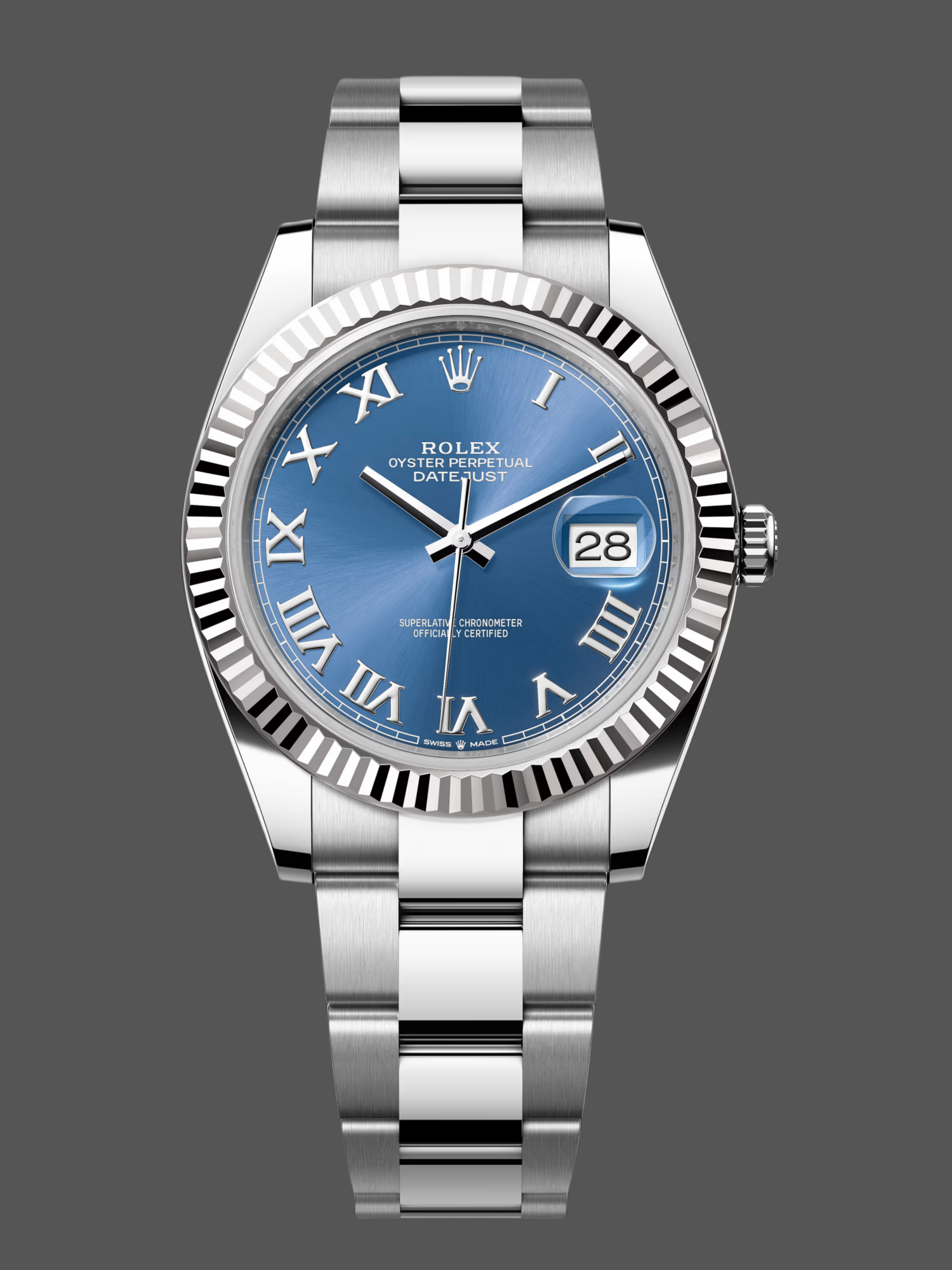 Rolex Datejust 126334 0025 Fluted Bezel Blue Roman Numeral Dial 41MM Mens Replica Watch
