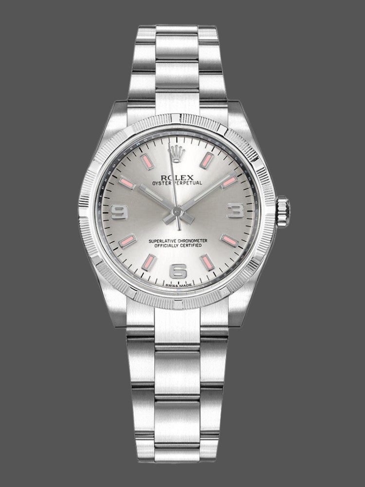 Rolex Oyster Perpetual 177210 Silver Dial Pink Hour Markers 31mm Lady Replica Watch