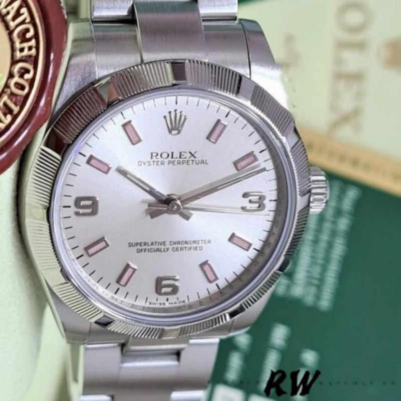 Rolex Oyster Perpetual 177210 Silver Dial Pink Hour Markers 31mm Lady Replica Watch