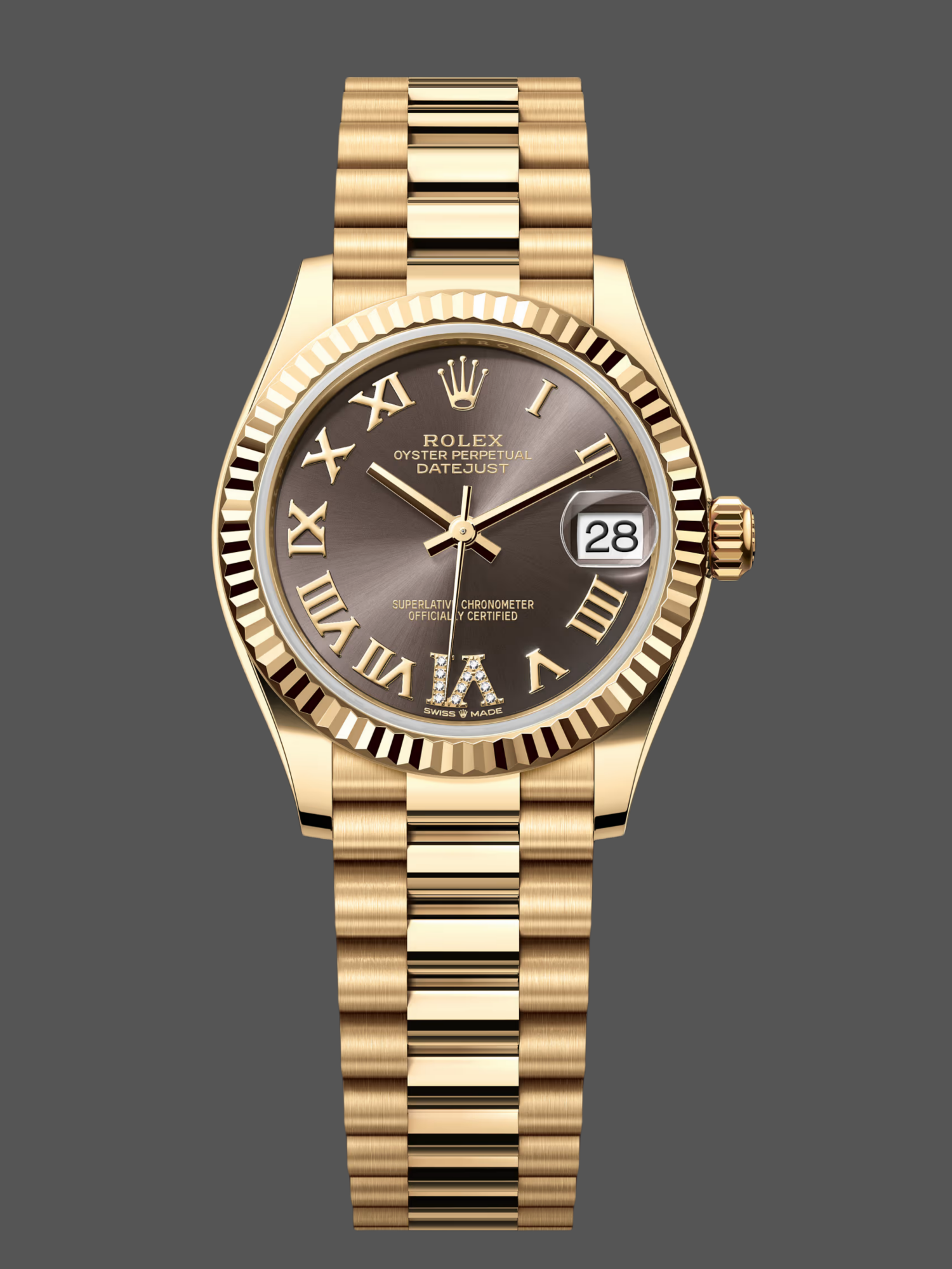 Rolex Datejust 31mm Yellow Gold M278278 0032 Dark Grey Roman VI President