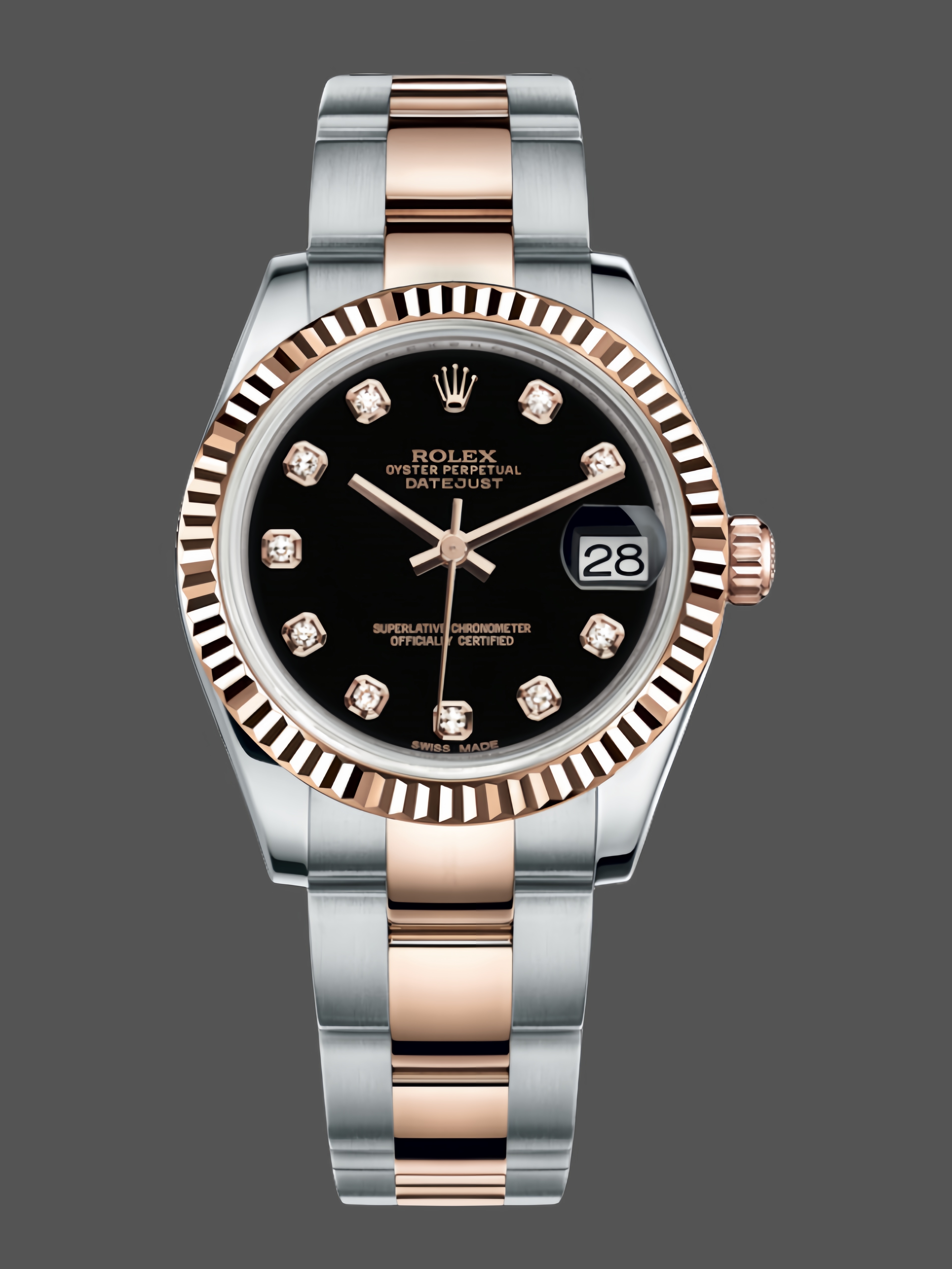 Rolex Datejust 179171 Diamond Black Dial Fluted Bezel 26MM Lady Replica Watch