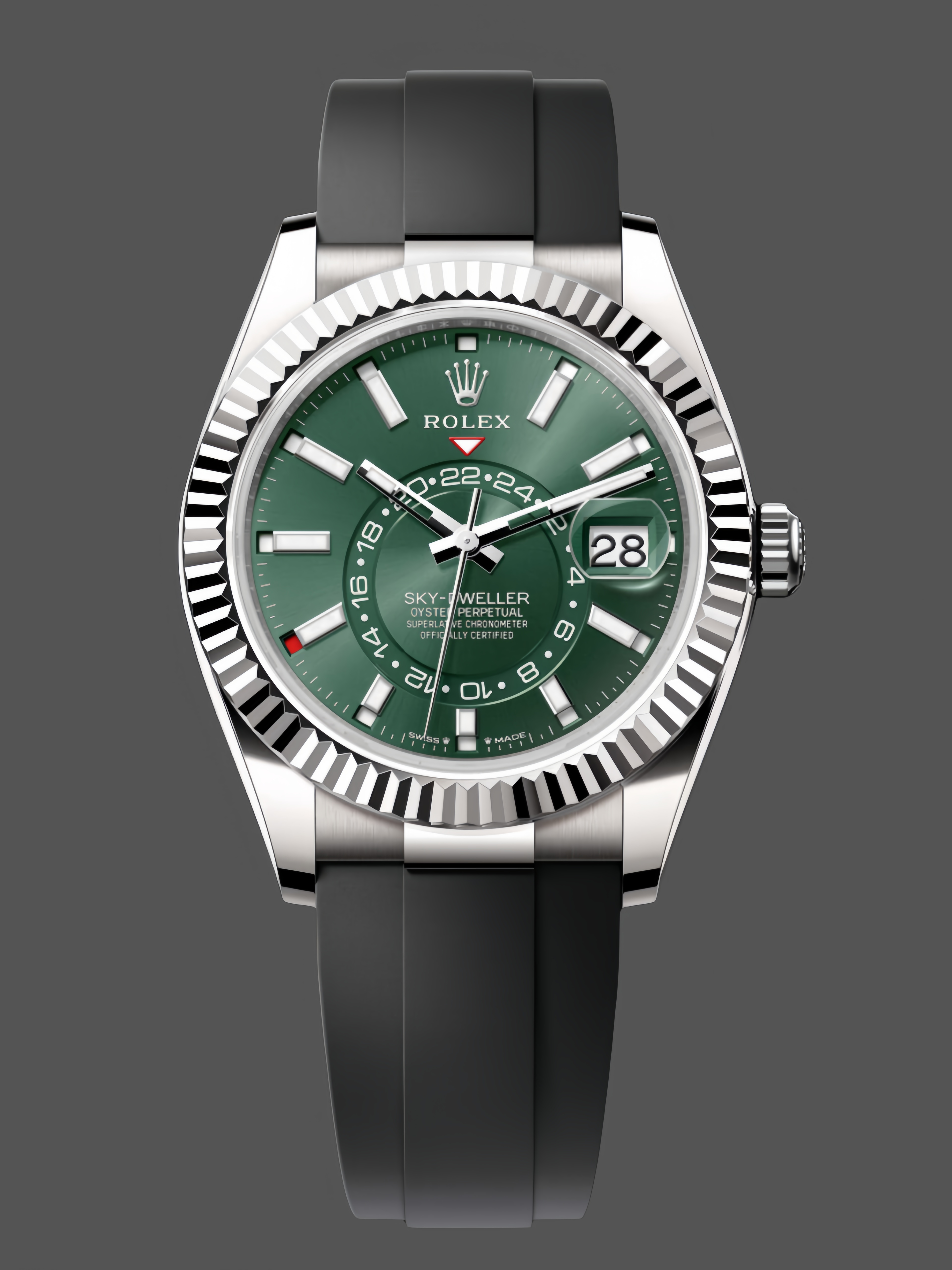 Rolex Sky Dweller 42mm 336239 Rubber Strap Black Dial Men's Watch