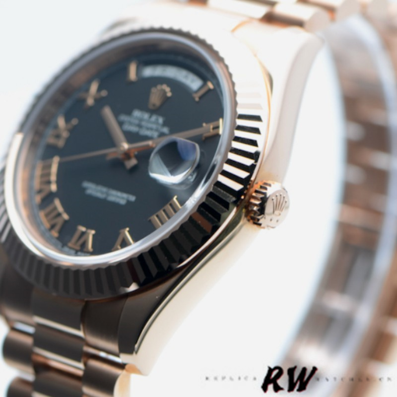 Rolex Day-Date 218235 Black Roman Numerals Dial Rose Gold 41MM Mens Replica Watch