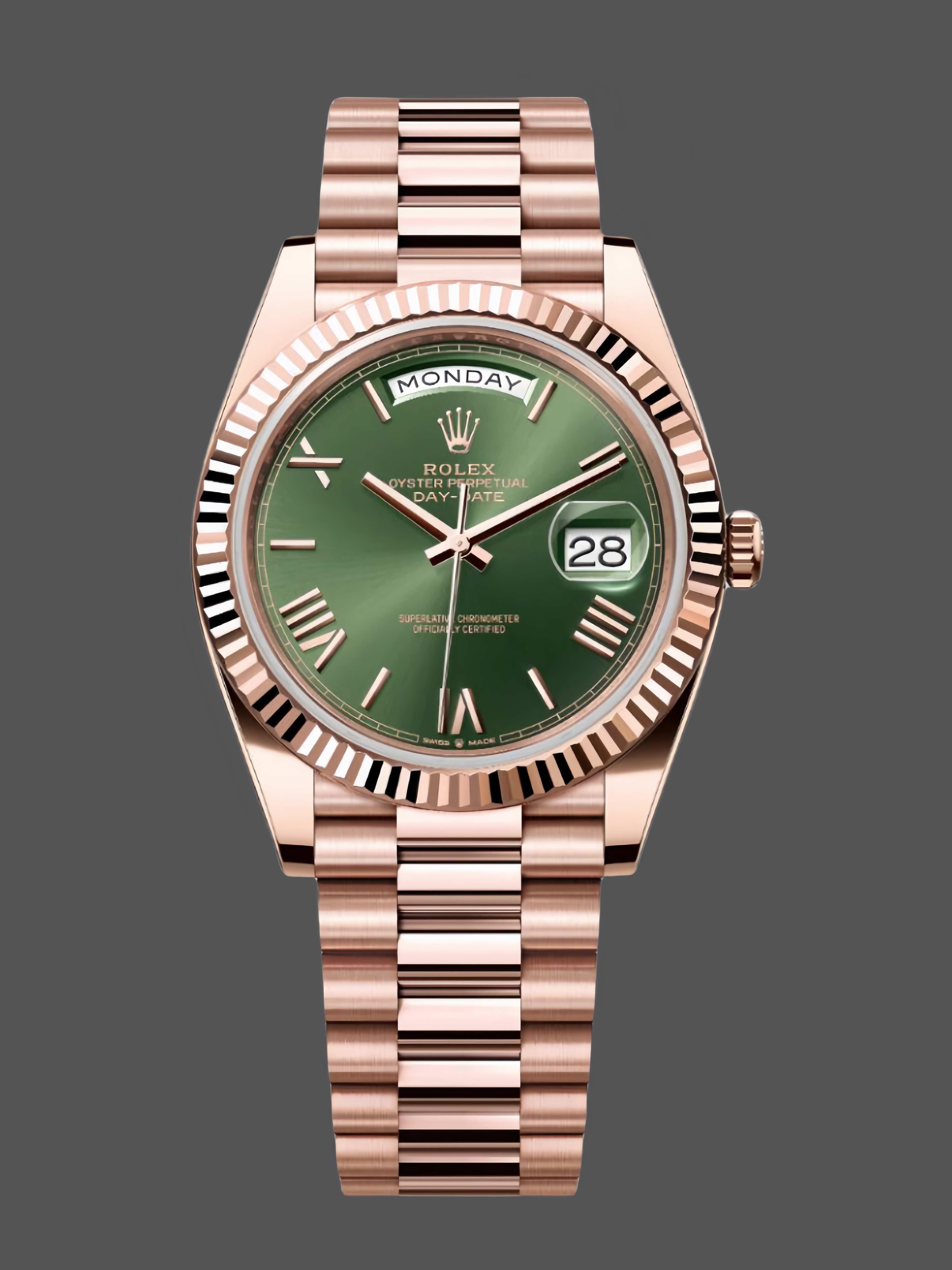 Rolex Day Date 40 18k Everose Gold Olive Green Dial m228235 0025 40mm