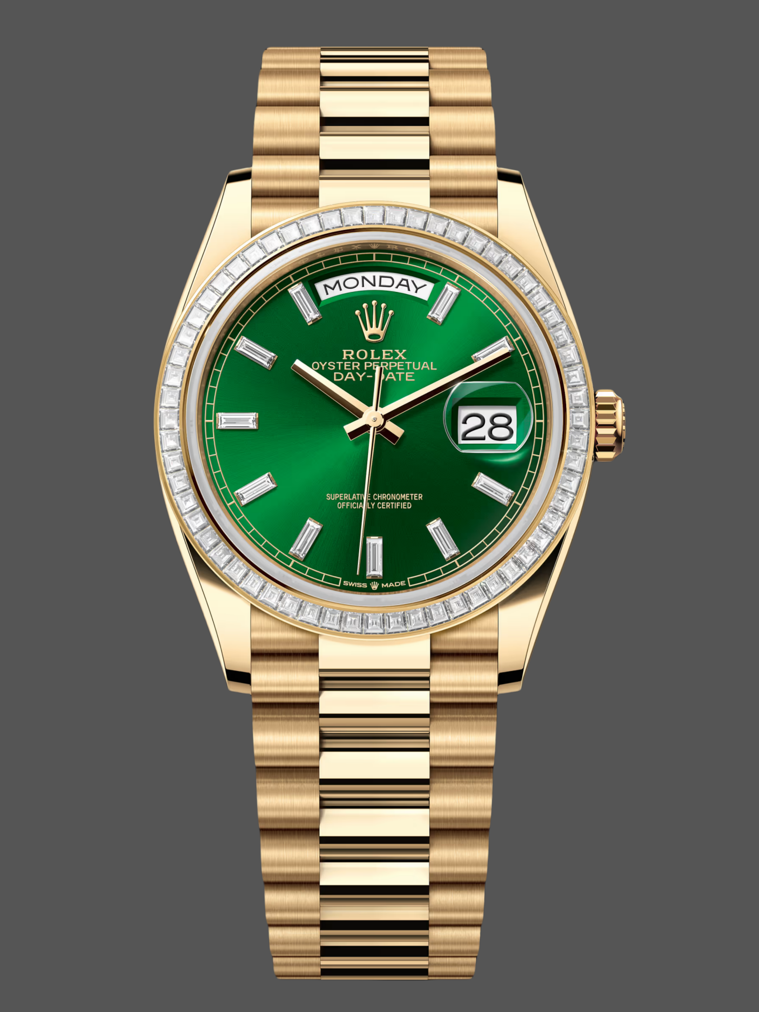 Rolex Day Date 36mm Green Dial Diamond-Set Bezel President Bracelet m128398tbr 0035