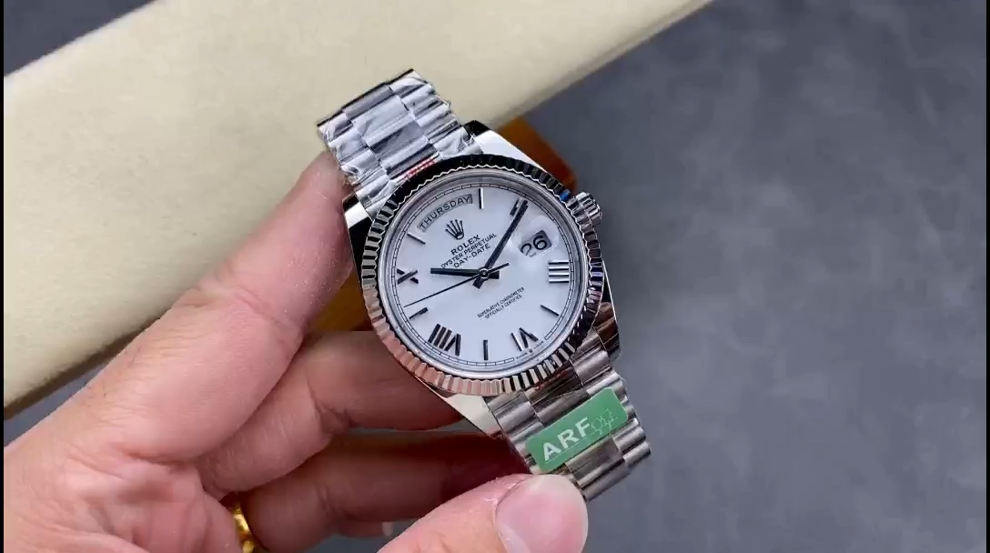 Rolex Day-Date 228239 White Roman Dial Fluted Bezel 40mm Mens Replica Watch