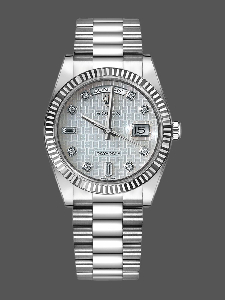 Rolex Day-Date 118239 Mother of Pearl White Dial Fluted Bezel 36mm Unisex Replica Watch