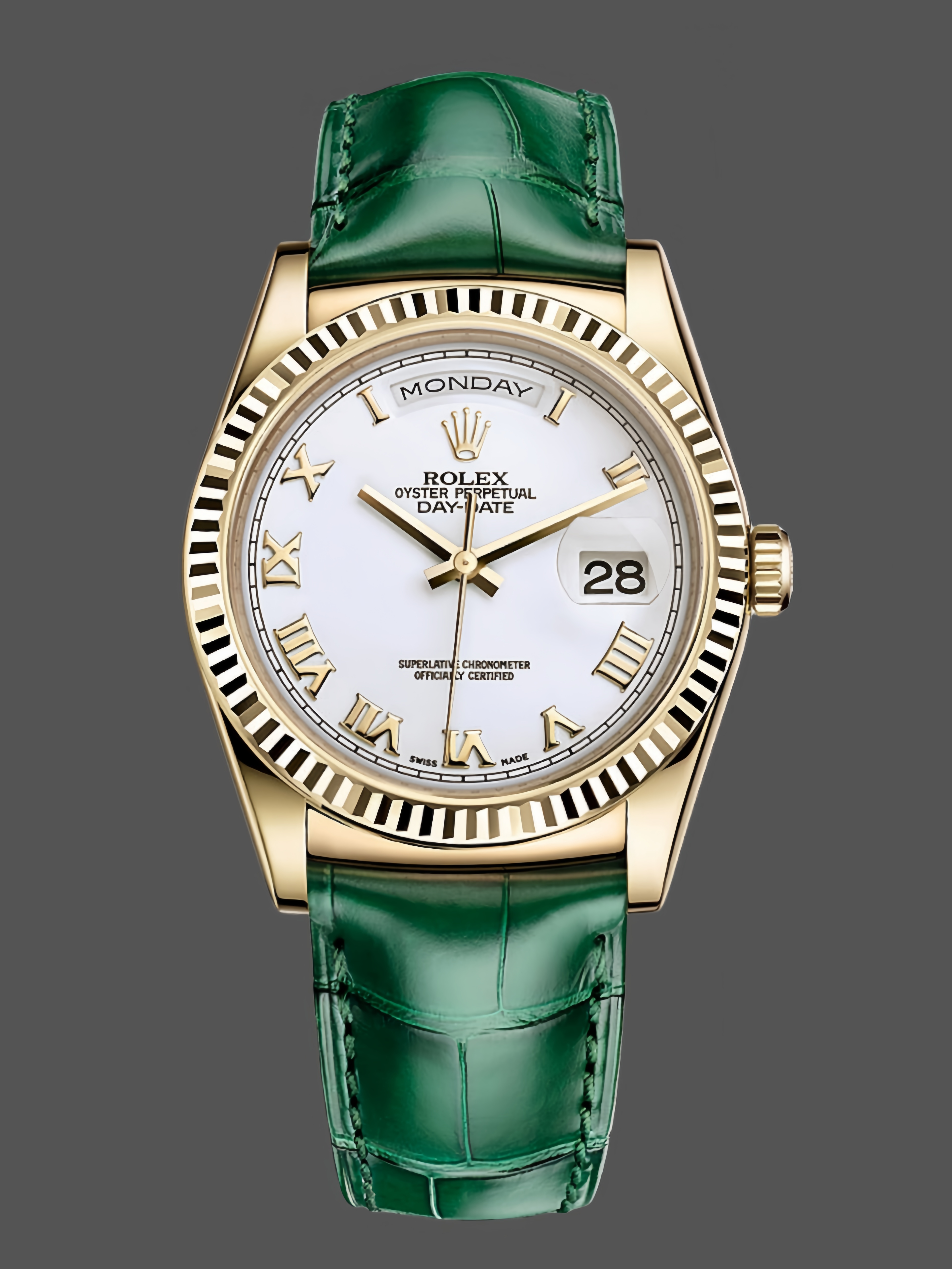 Rolex Day Date 36 White Dial Solid 18k Yellow Gold 118138 Roman