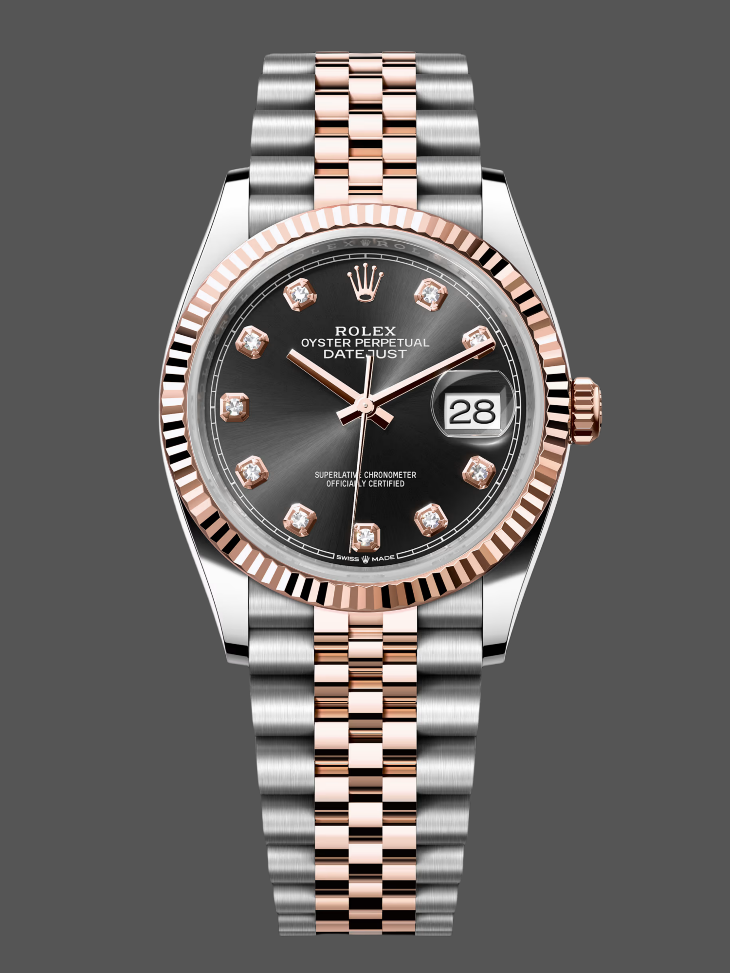 Rolex Datejust 36 Everose Gold Black Diamond Dial M126231 0019 Women's Watch