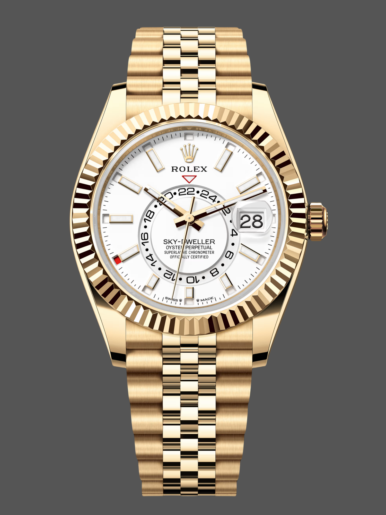 Rolex Sky Dweller 42 Yellow Gold GMT White Dial Jubilee Style M336938 0006 Men's Watch