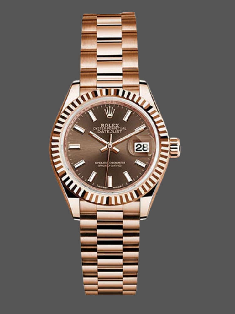 Rolex Datejust 279175 Chocolate Index Dial Fluted Bezel 28mm Lady Replica Watch