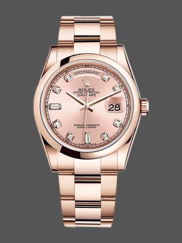 Rolex Day-Date 118205 Rose Gold Pink Diamond Dial 36mm Unisex Replica Watch