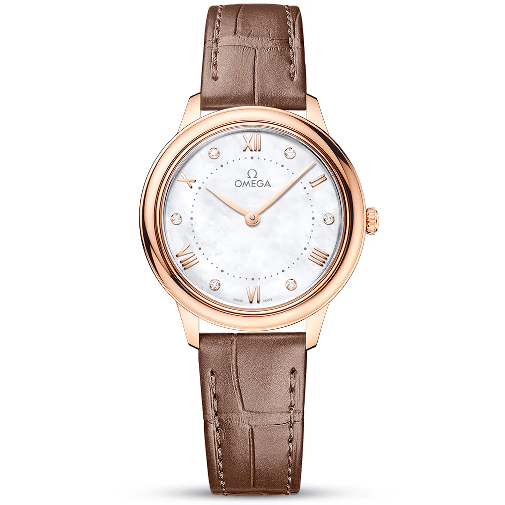 OMEGA De Ville Prestige 30mm 18ct Rose Gold Diamond Dial Strap Watch