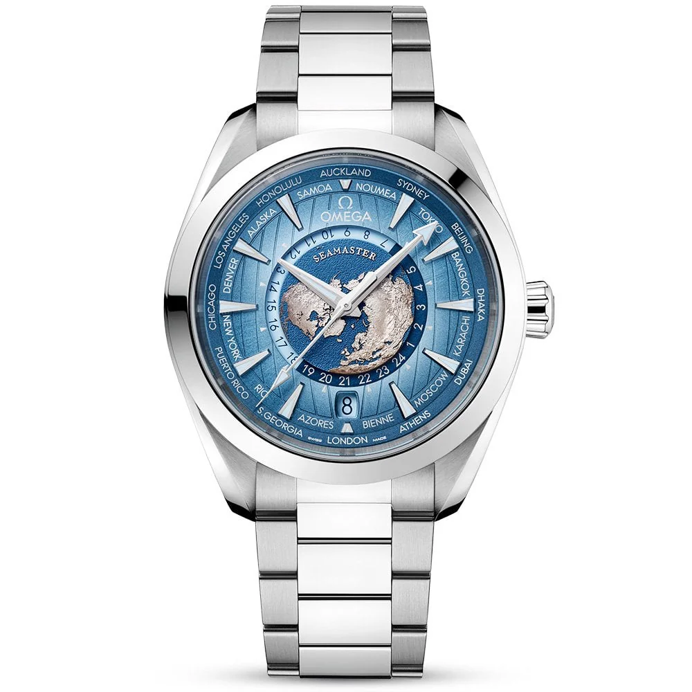 OMEGA Seamaster Aqua Terra GMT Worldtimer 43mm Summer Blue Dial Men's Watch
