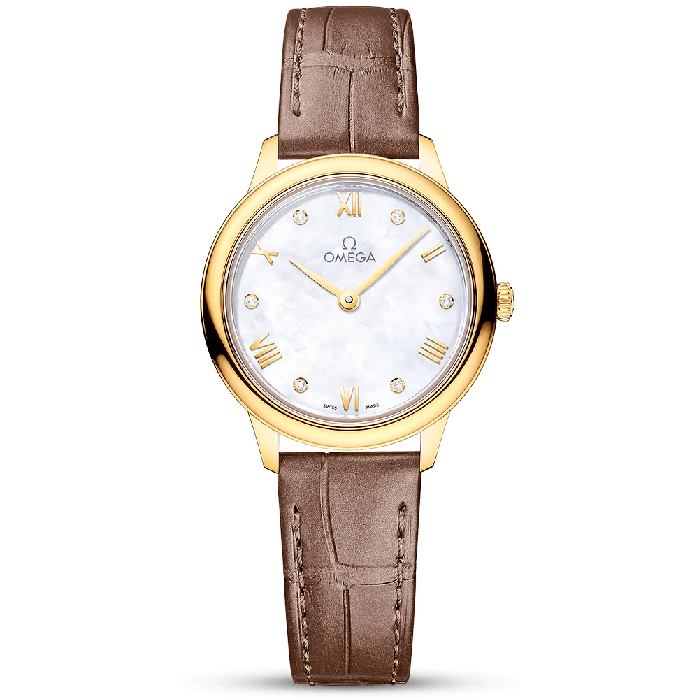 OMEGA De Ville Prestige 27.5mm 18ct Yellow Gold Diamond Dial Strap Watch