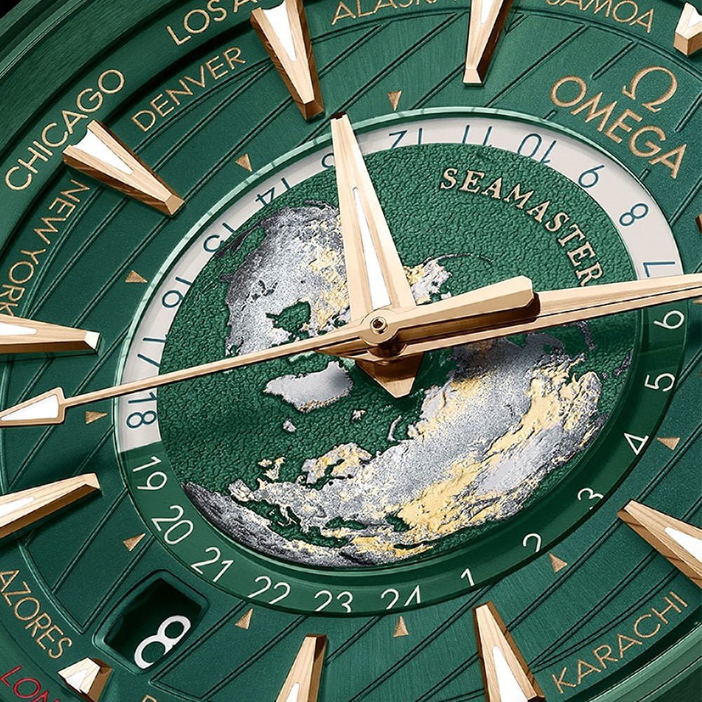 OMEGA Seamaster Aqua Terra GMT Worldtimer 43mm Green Dial Strap Watch